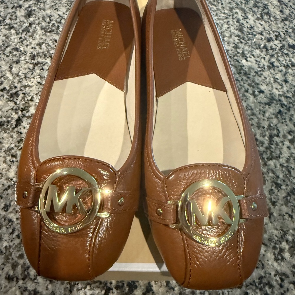Michael Kors Tan Leather Flats with Gold Accents
